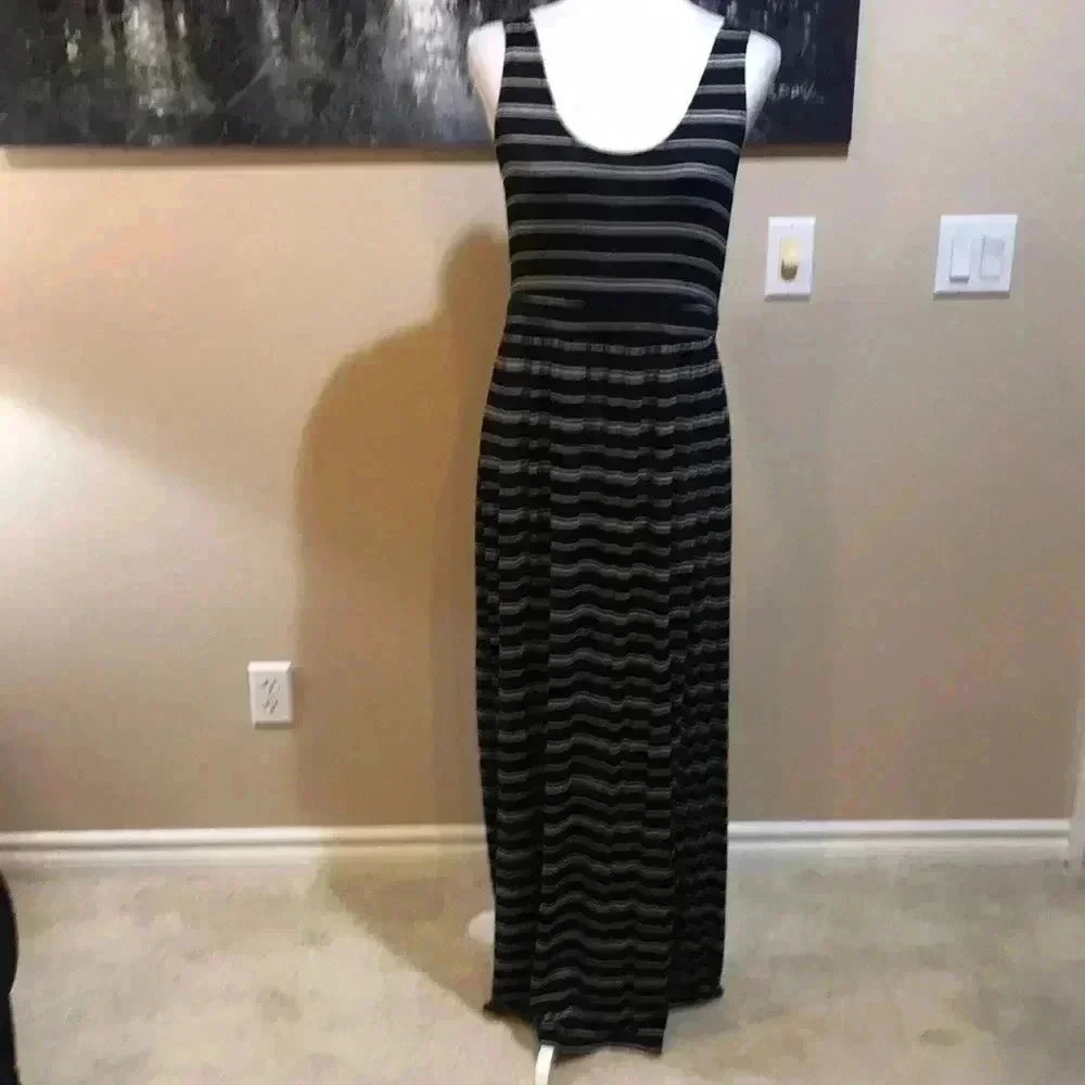 Athleta Patio Black & White Striped Maxi Dress EUC - S